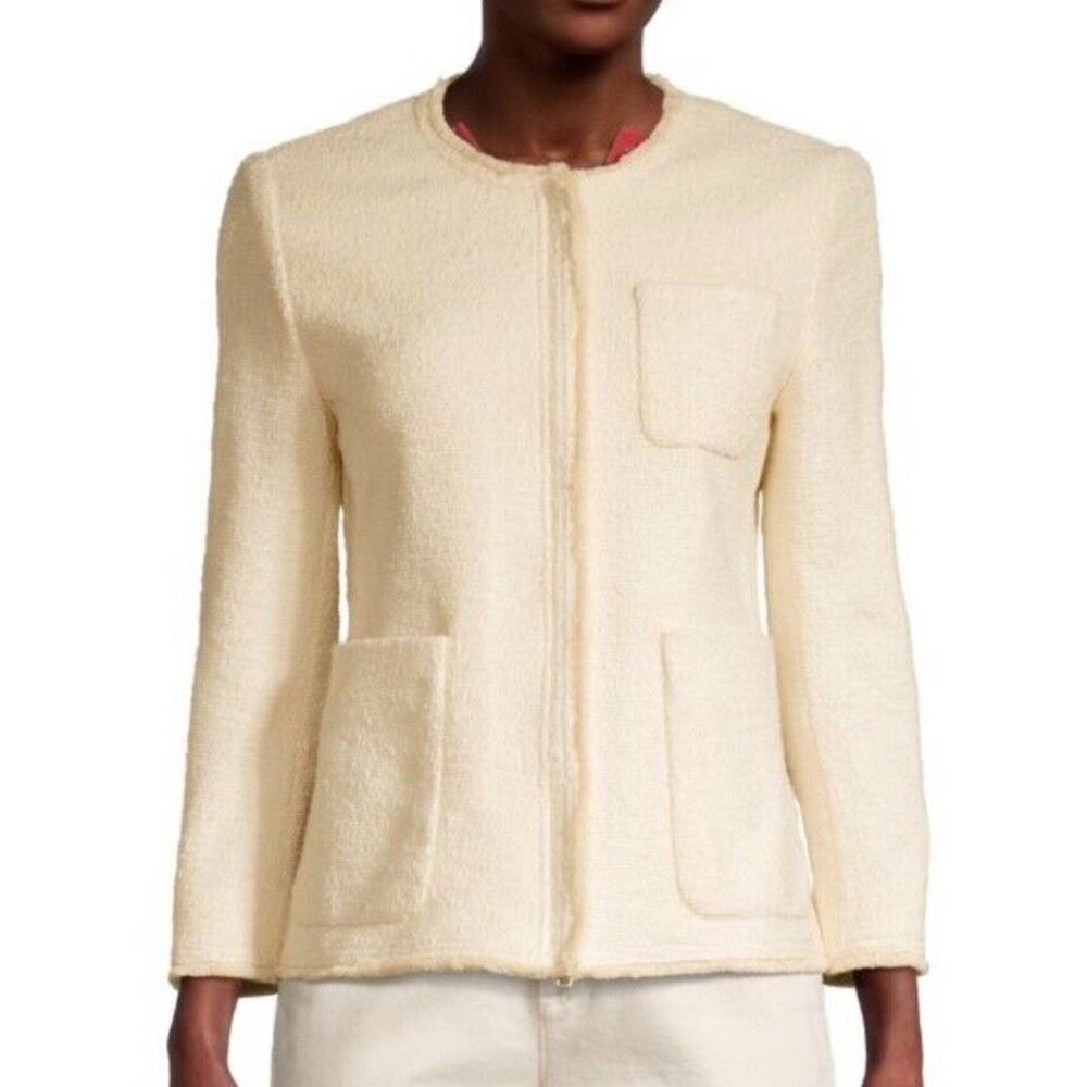 Hugo Boss Ivory Tweed Classic Zip‎ Up Coat